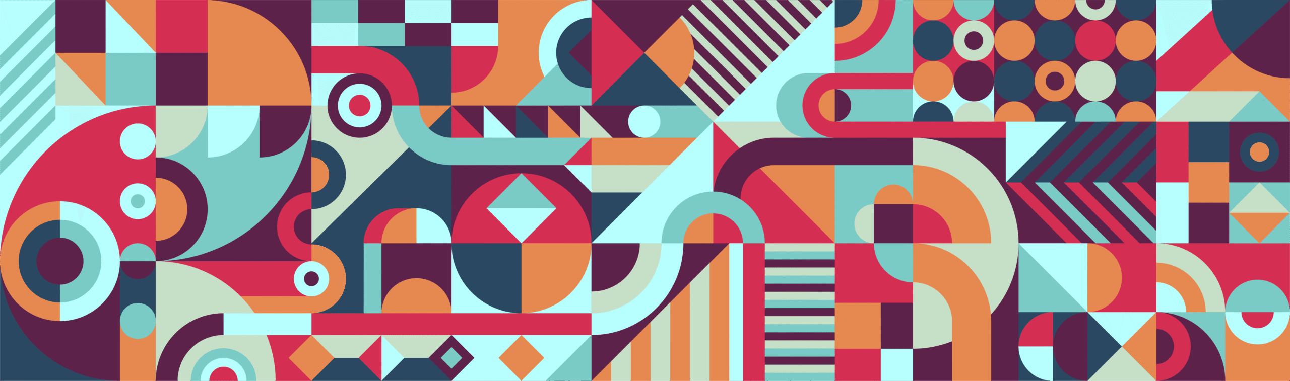 Abstract geometric pattern with bold shapes and colors, used to symbolize creative problem-solving and structured design process.